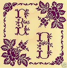 GRILLE POINT de CROIX - MONOGRAMME aux ROSES ANCIENNES - réf : 5008