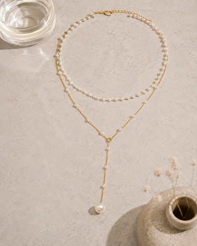 Collier double rang perles - , &