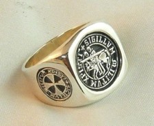 Anneau Sceau Templiers et Croix Knight Templar Ring en 925 Solid Argent Sterling