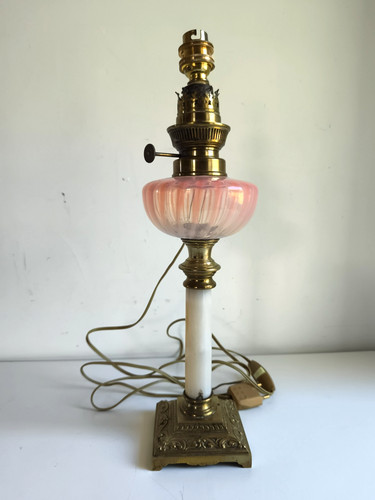 Lampe pétrole 19e albâtre - pétrole,