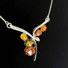 Amber Cabochons & 925 Silver Necklace - Bohemian Chic Jewelry - 1980