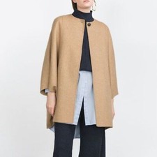 Zara Handmade Wool Blend Cape Poncho Size M Camel Tan Casual Fall Winter Chic