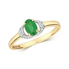 Bague Femme Or Jaune 9 k/carat et Diamant avec Emeraude