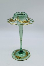 ART NOUVEAU ca.1880 French LEGRAS Light Green Rolled Rim Vase Gold Floral Enamel
