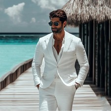 Men 2 Pieces Beach Wedding Party Jacket Blazer Pants Costume Homme Mariage