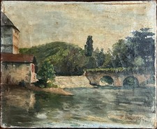 Tableau HST ""Village au pont