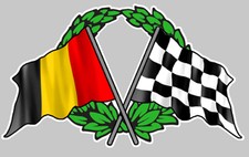 DRAPEAUX BELGIQUE DAMIERS LAURIERS RACING 12cmx7,5cm AUTOCOLLANT STICKERFA0641
