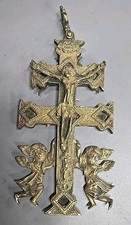Cross Caravaca Bronze Christ Crucifix Cherubs Chalice Spain Xvii Century