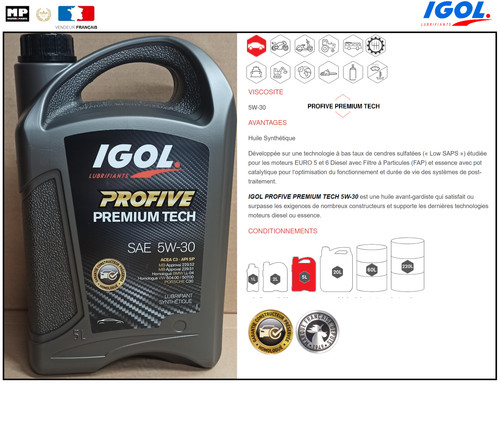 Litres huile moteur igol - 5,