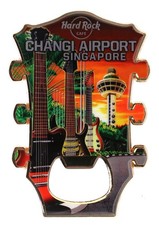 Hard Rock Cafe Singapore Changi Airport Guitar Head Magent Bottle Opener