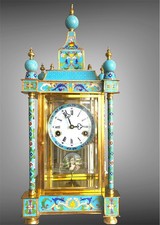 Antique French Oriental Style Clock, Enamel Particle, Miniature Portraits