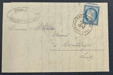 CERES YT 60 s/ Lettre Obl Convoyeur Station CHATEAUNEUF S LOIRE / ORL.GI / 1876