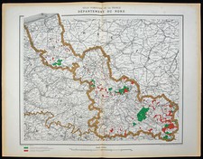1912 - Nord - Carte des forêts du département - Rare et grand format