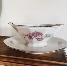 Limoges France Saucière porcelaine fleur romantique estampille mid-century