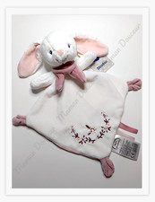 Doudou Plat Lapin Rose Blanc