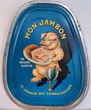 Mon Ham Lid Sheet Metal Lithographed Pig Wooden Leg 1959 France
