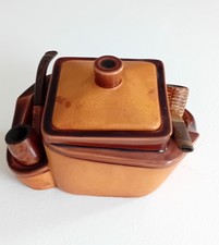 LONGCHAMP Art Deco Design Handmade Leather Earthenware Pipe Snuff Maker