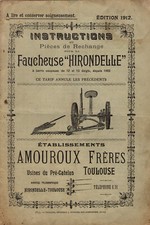 NOTICE INSTRUCTIONS/ PARTS DETACH.MOWER AMOUROUX SWALLOW 1912