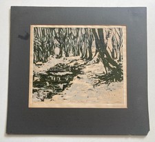 Vintage 1970s Lino Print Abstract Woods Signed 4/5 By Jane May