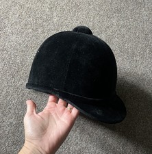 Charles Owen Equestrian Riding Helmet Black Velour Ascot Hunt Cap Size 7.5 / 61