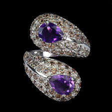 925 Bague en Argent Poire Améthyste 8x6mm Saphir Naturel Pierre Précieuse Bijoux