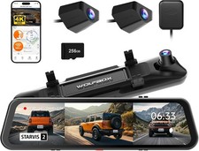 Wolfbox G900 3-Channel 4K Mirror Dash Cam, Starvis 2 IMX678 Night Vision 256GB Card