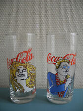 lot 2 verres Coca Cola 1989 déco bar pub vintage advertising glasses 80s Gläser