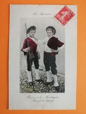 Old postcard Les PYRÉNÉES children STICK costumes MOUNTAIN RACE before DEPARTURE