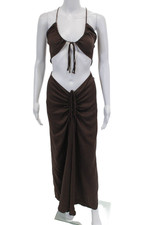 Christopher Esber Womens Sleeveless Ruched Cut Out Maxi Dress Brown Size 6