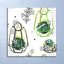 Horloge Murale Design En Verre 30x30 Serre Cactus Cactus Tropical