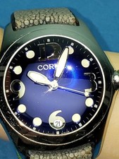 Corum Boutique Bubble Watch Blue Face Leather Men's Jewelry 163.150.20 Swiss WR