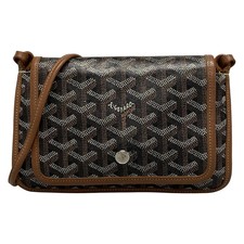 Auth GOYARD Plumet - Black Brown Coated Canvas Leather Shoulder Bag