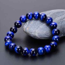 Bracelet de perles 10mm oeil de Tigre bleu (Taille 20,5cm)