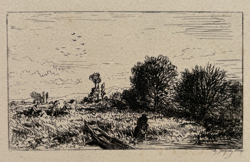 Paysage paysanne etang barque - paysanne,