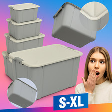 Boîte de rangement gris clair boîte en plastique 3.6-60 L verrouillable...