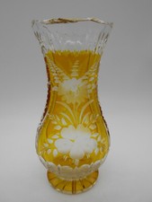 GORGEOUS YELLOW BOHEMIAN CRYSTAL FLORAL DECOR VASE