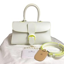 DELVAUX Brillant PM East West Shoulder Hand Bag White Fluorescent Green Auth