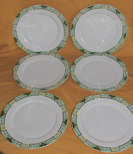 6 Bernardaud Limoges porcelain flat plates frieze green yellow Art Deco