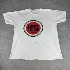 Vintage Lucky Strike Shirt Mens Large White Tobacco Cigarette Graphic Tee 90s