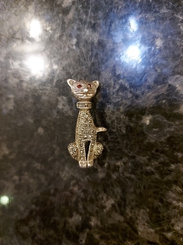 Broche chat argent massif - broche,