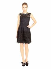 OSCAR DE LA RENTA GAUZE FLORAL BLACK DRESS RV$3490 NO BELT