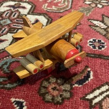Plane Biplane Wood Painted Toy Antique c C 1950 Very Rare!