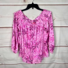 Lilly Pulitzer Top Womens L Pink Blossoms About You Blanch Blouse Satin Pullover