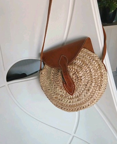 Sac rond paille cuir - rond,