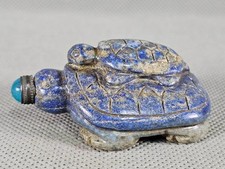 Chinese Two Tortoise Carved Natural Lapis Lazuli Snuff Bottle