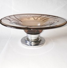 Coupe Verre fumé Gravé centre de table Art Déco