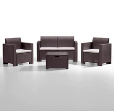 Salon De Jardin Ensemble Avec 2 Fauteuils 1 Canapé 1 Table Grise Blanche Marron