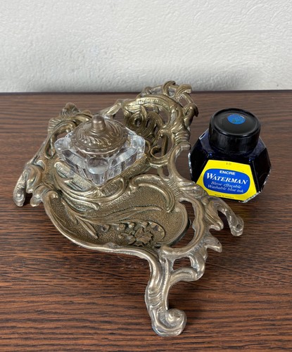Ancien encrier plumier bronze - encrier,
