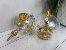 Vintage Resl Lenz Gold Ruby Snowflake Christmas Tree Glass Spinner Ornaments