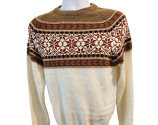 Vintage 70s Fauchon Beige Brown Nordic Fair Ski Jumper Sweater Size M